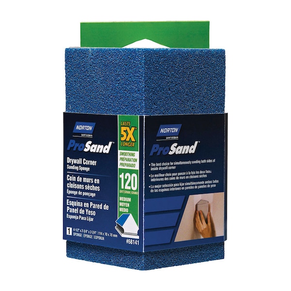 Norton Abrasives Norton ProSand 4.5 in. L X 2.75 in. W X 2.75 in. 120 Grit Medium Corner Sanding Sponge 07660768141 - main